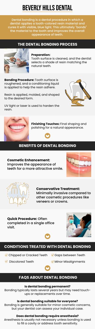 At Beverly Hills Dental, Dr. Nader Afshari, DDS, provides dental bonding services for patients in Beverly Hills, CA. Treatments are customized to match natural tooth color and shape. Our focus is on subtle enhancements and patient comfort. For more information, contact us today or book an appointment. We are conveniently located at 414 North Camden Drive #925, Beverly Hills, CA 90210.
